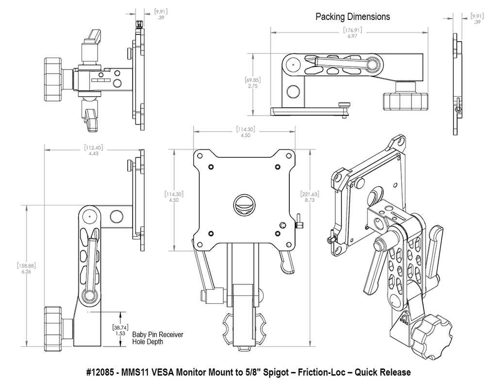 12085 - MMS11 VESA Monitor Mount to 5-8″ Spigot – Twin Friction-Loc - QR_Spec.webp