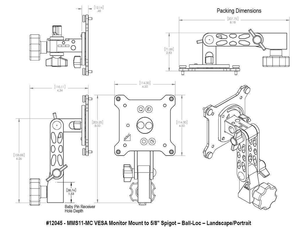 12045 - MMS11-MC VESA Monitor Mount to 5-8″ Spigot – Twin Ball-Loc - LP_Spec.webp