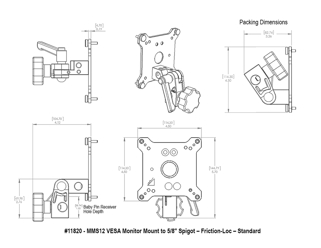 11820 - MMS12 VESA Monitor Mount to 5-8″ Spigot – Friction-Loc - Standard_Spec.webp