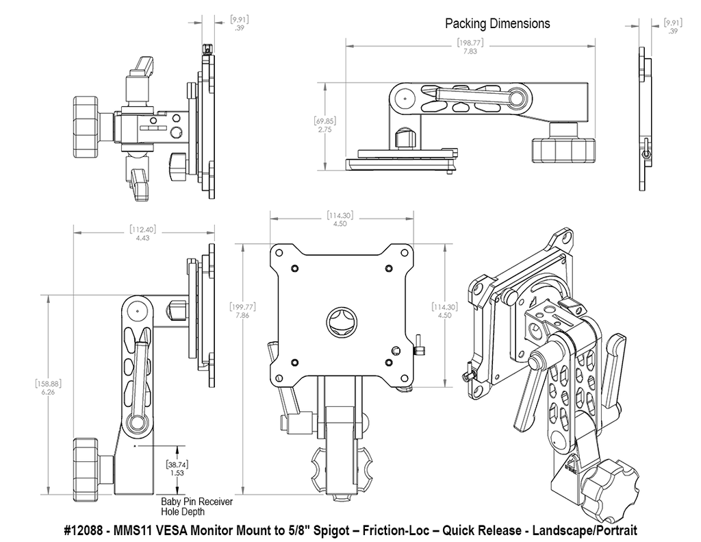 12088 - MMS11 VESA Monitor Mount to 5-8″ Spigot – Twin Friction-Loc - QR-LP_Spec.webp