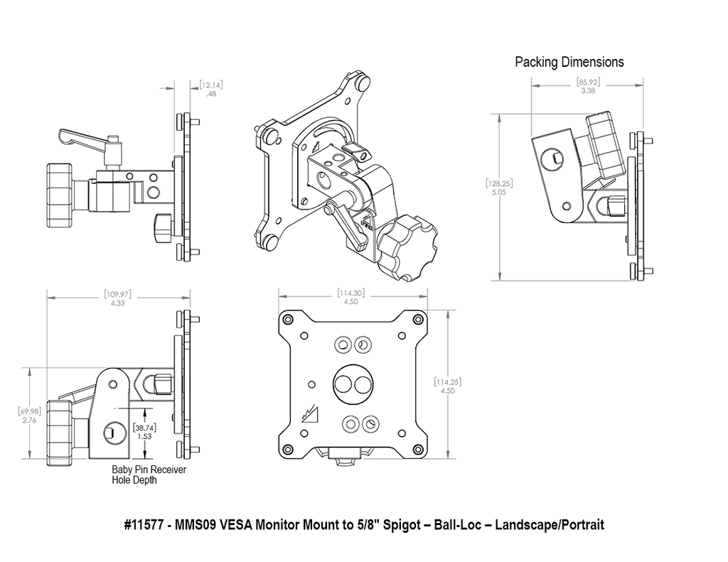 11577 - MMS09 VESA Monitor Mount to 5-8″ Spigot – Ball-Loc – LP_Spec.webp