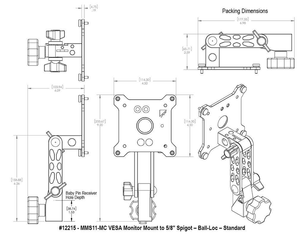 12215 - MMS11-MC VESA Monitor Mount to 5-8″ Spigot – Twin Ball-Loc - Standard_Spec.webp